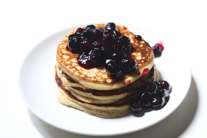 Whole Wheat pancakes with Blueberry Compote